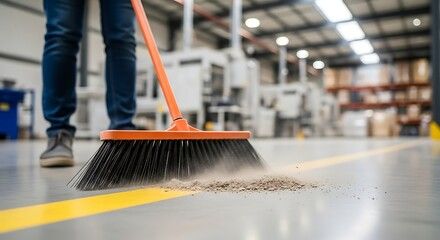 現場の床を清掃する様子